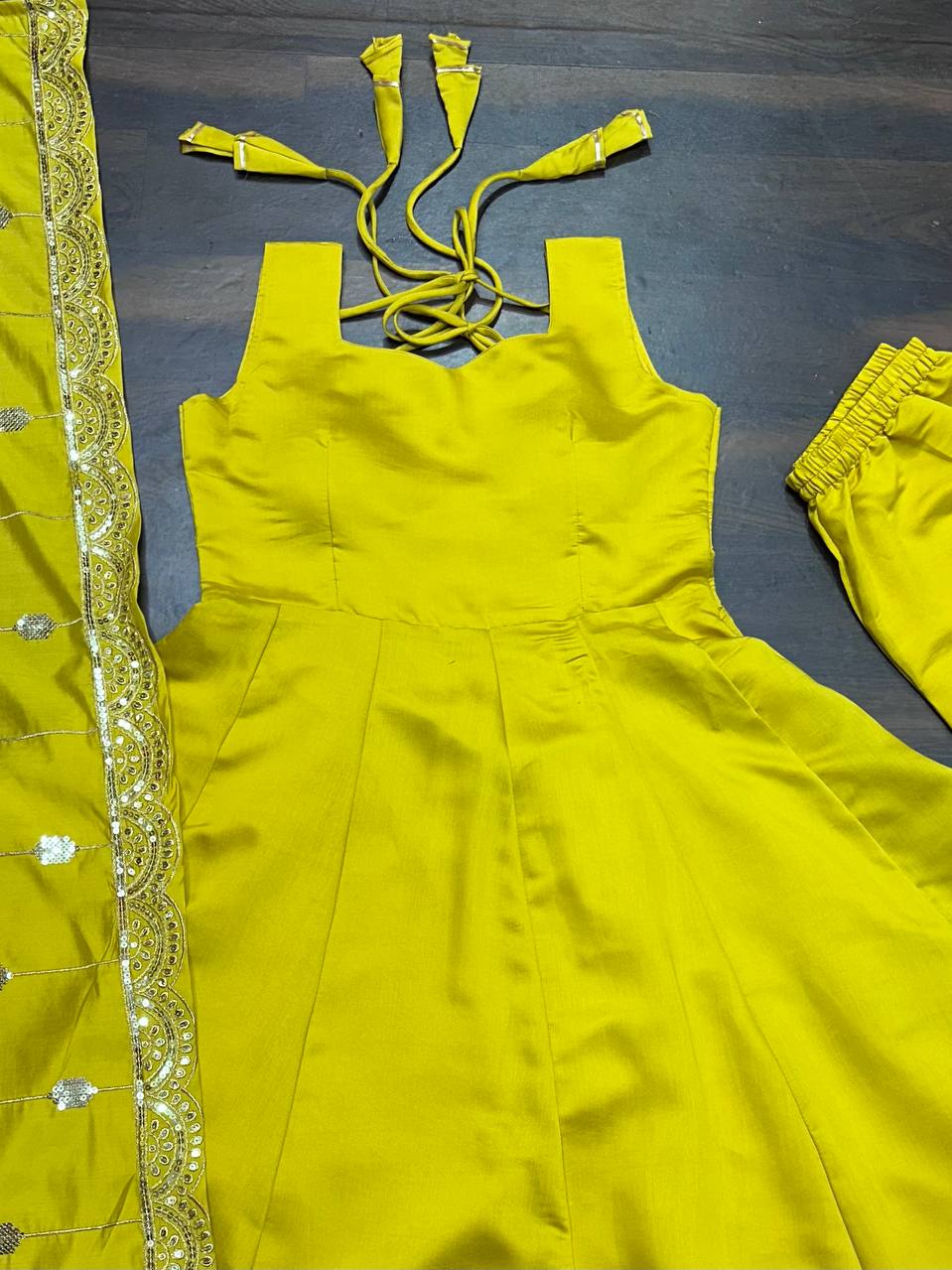New Launching Embroidery Sequence Zari Work Gown Pant With Dupatta