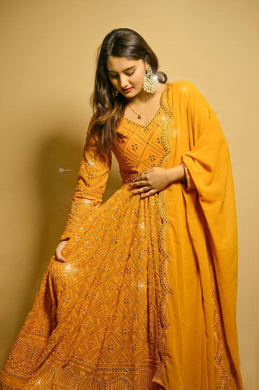 Women Embroidered work Gown Dupatta Set