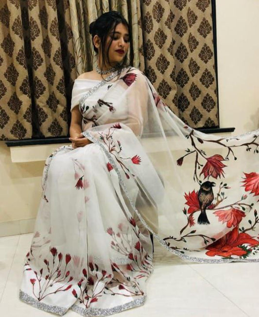 Digital Print Bollywood Organza Saree