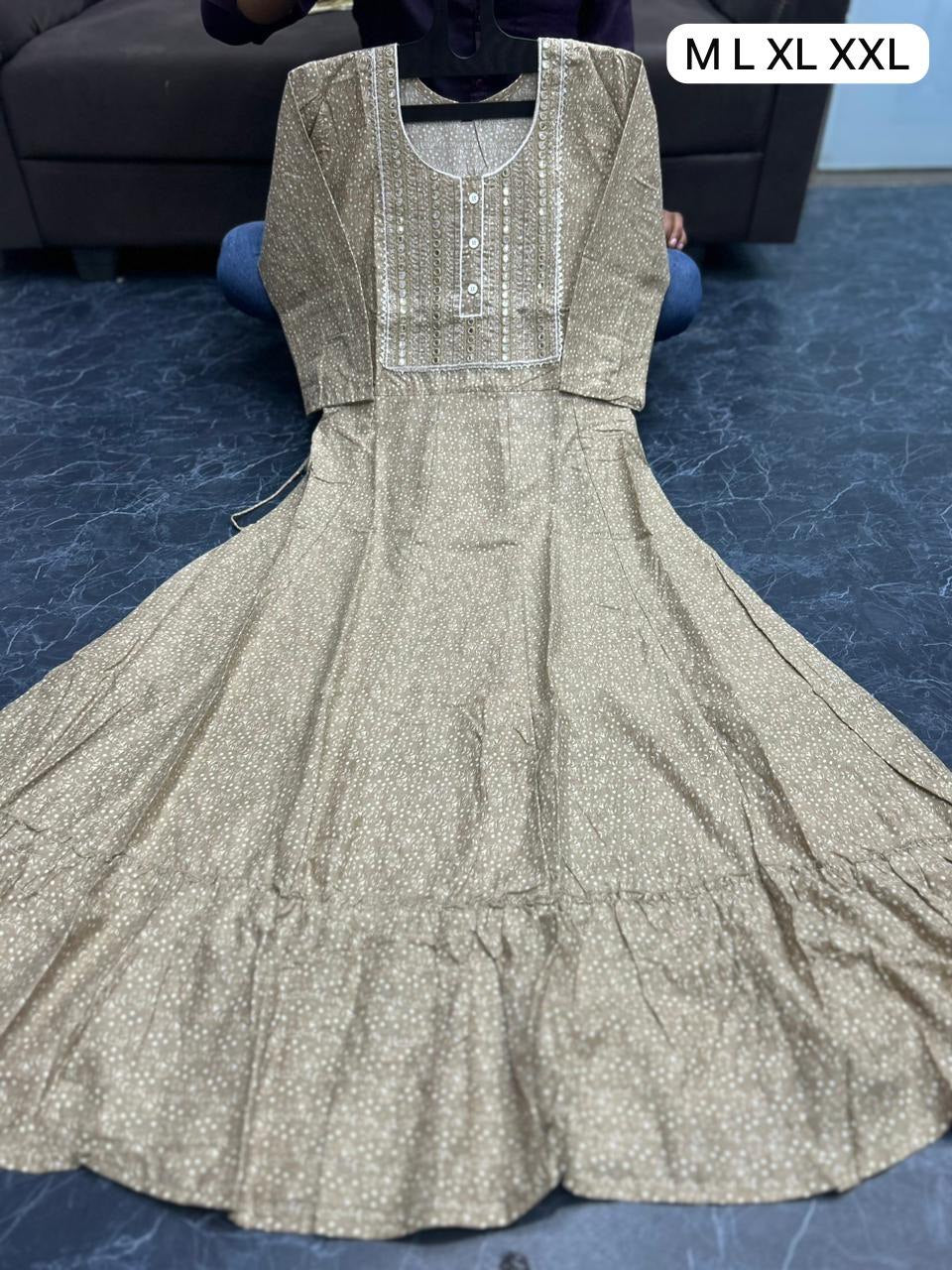 Printed Rayon Procian Heavy Long Anarkali Hand Work Gow