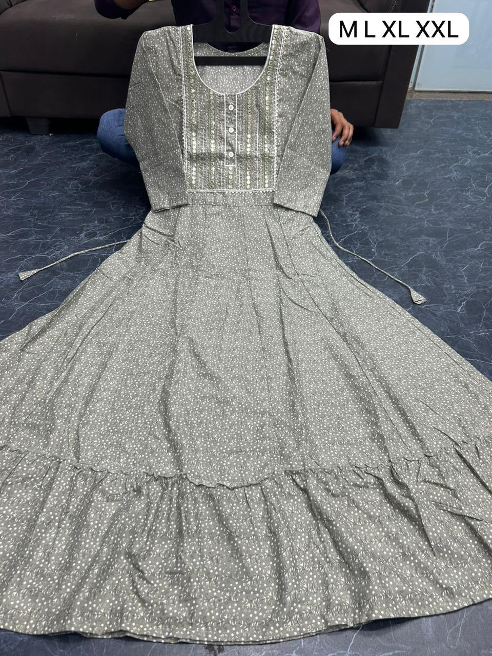 Printed Rayon Procian Heavy Long Anarkali Hand Work Gow
