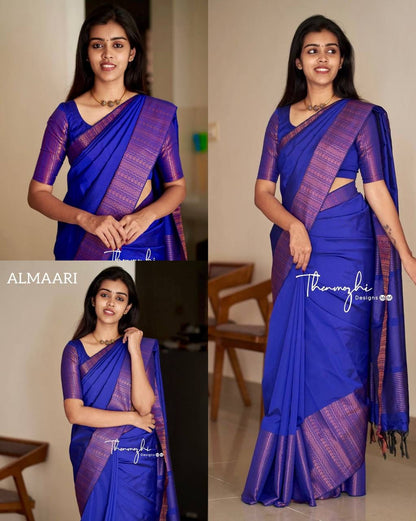 Attractive Kanjivaram Woven Silk Saree With Blouse Piece BLUE