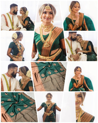 Green Colour Kanjivaram Woven Silk Saree With Blouse Piece