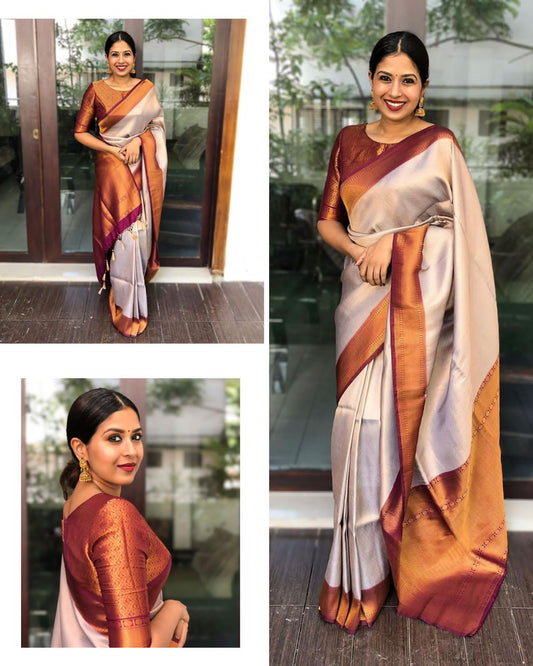 Wedding Wear Kanjivaram Woven Silk Saree With Blouse Piece