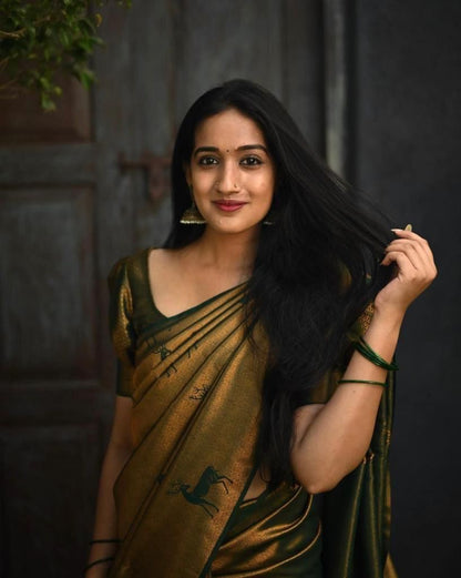 Traditional Kanjivaram Woven Silk Saree With Blouse Piece