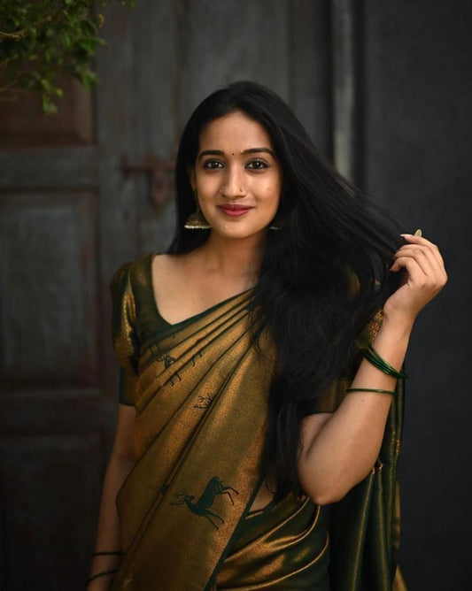 Traditional Kanjivaram Woven Silk Saree With Blouse Piece