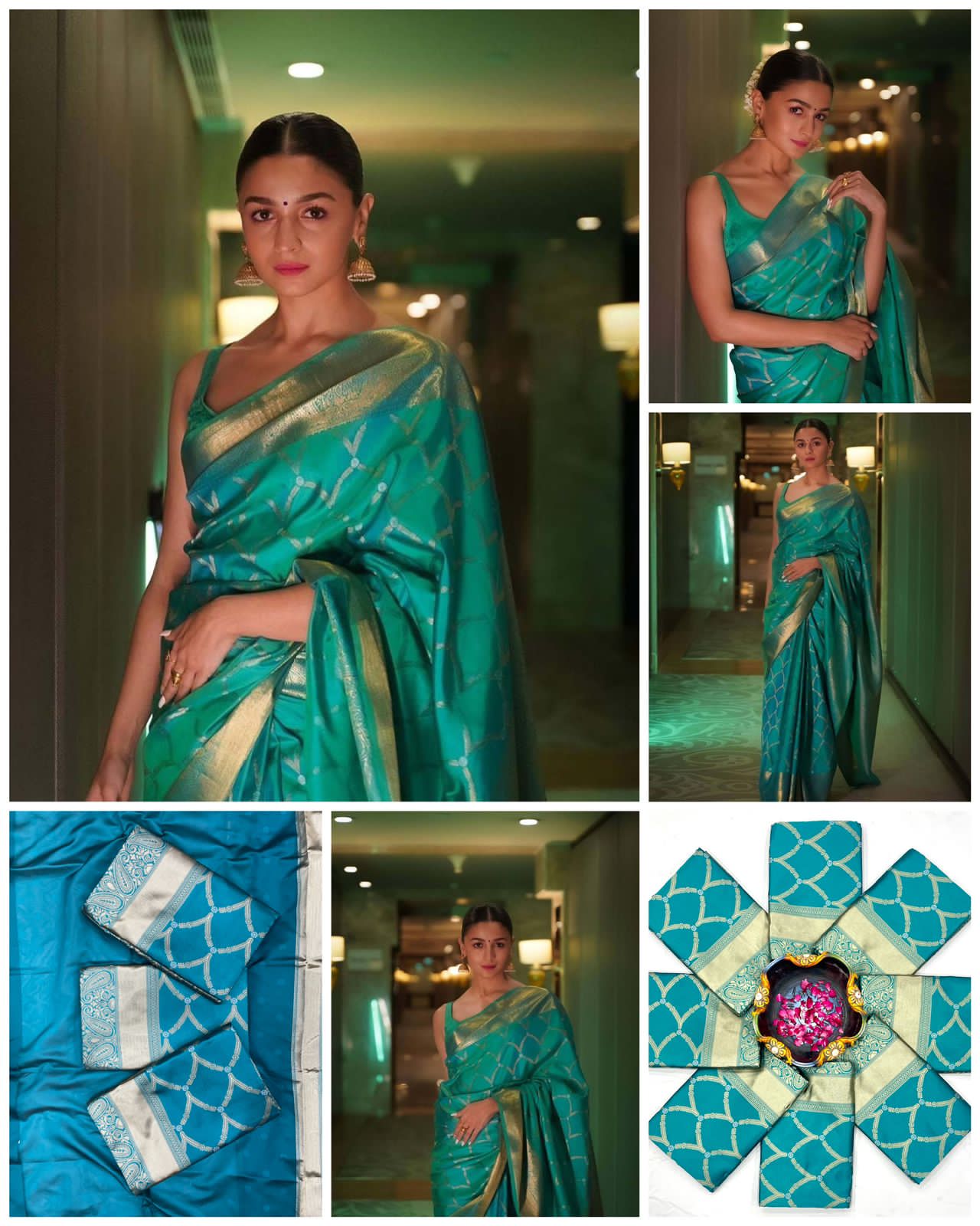 Aqua Blue Colour Kanjivaram Woven Silk Saree With Blouse Piece