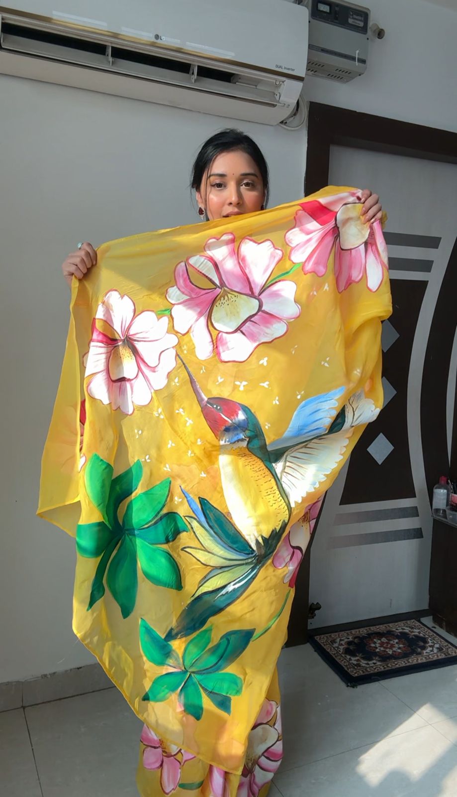 Evanescent 1-Minute Ready To Wear Yellow Organza Silk Saree