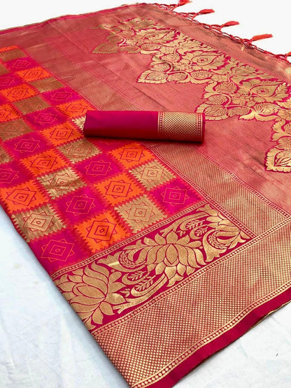 Red Zari Woven Traditional Saree