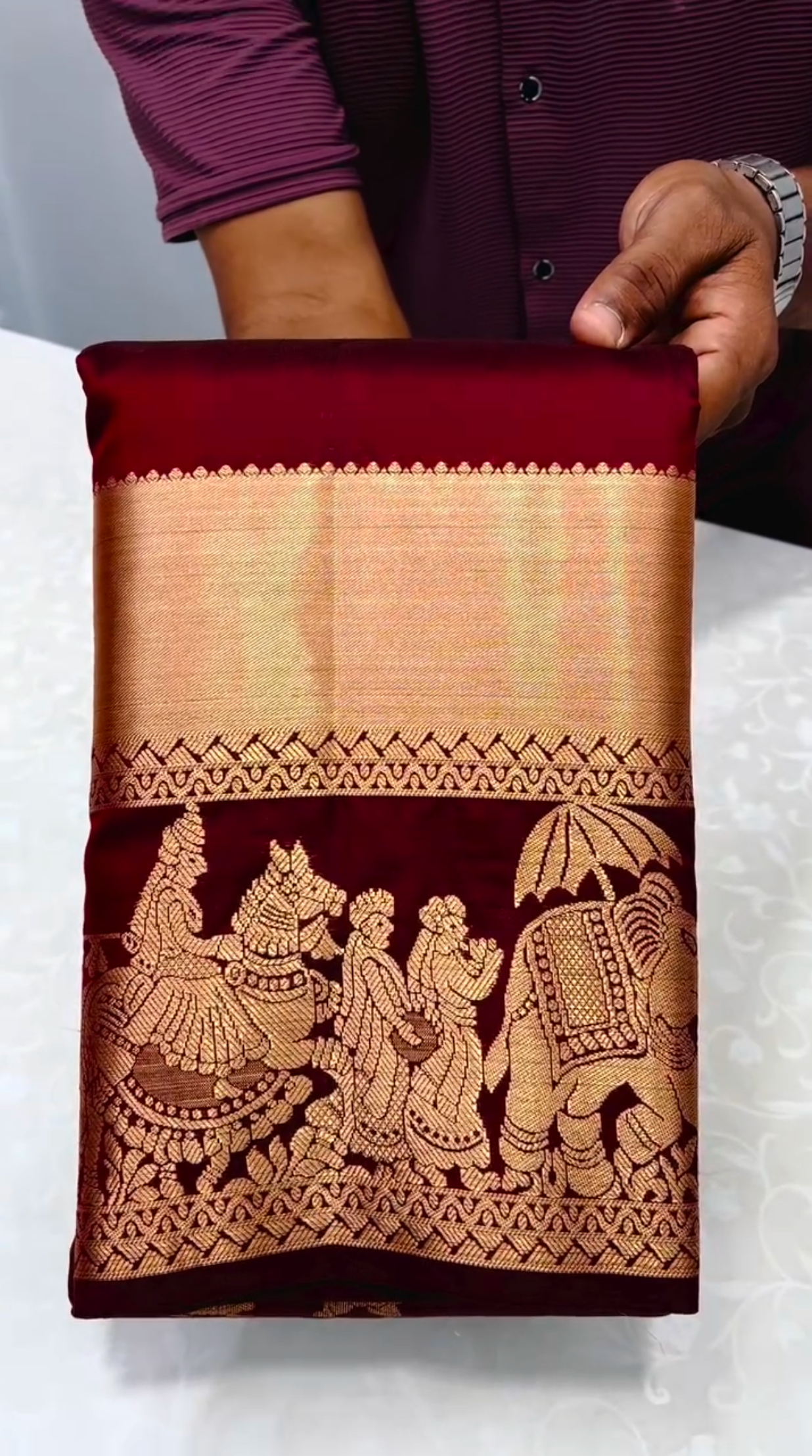 Kanchivaram red saree with gold zari