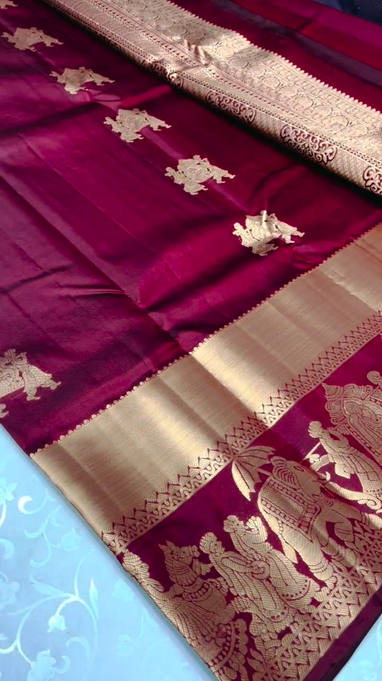 Kanchivaram red saree with gold zari