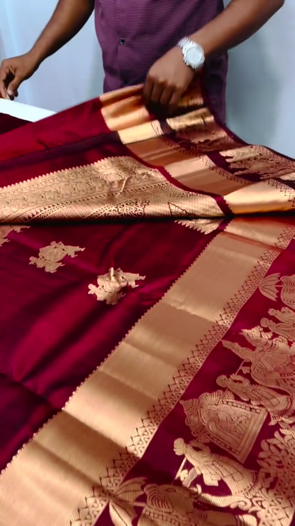 Kanchivaram red saree with gold zari
