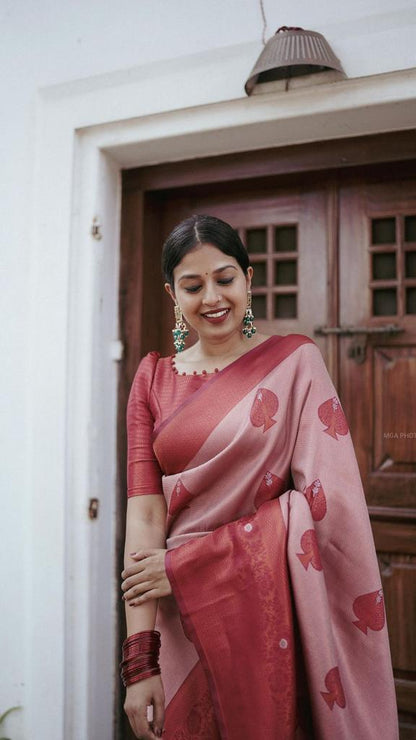 Red and Pink Colour Kanjivaram Woven Silk Saree With Blouse Piece