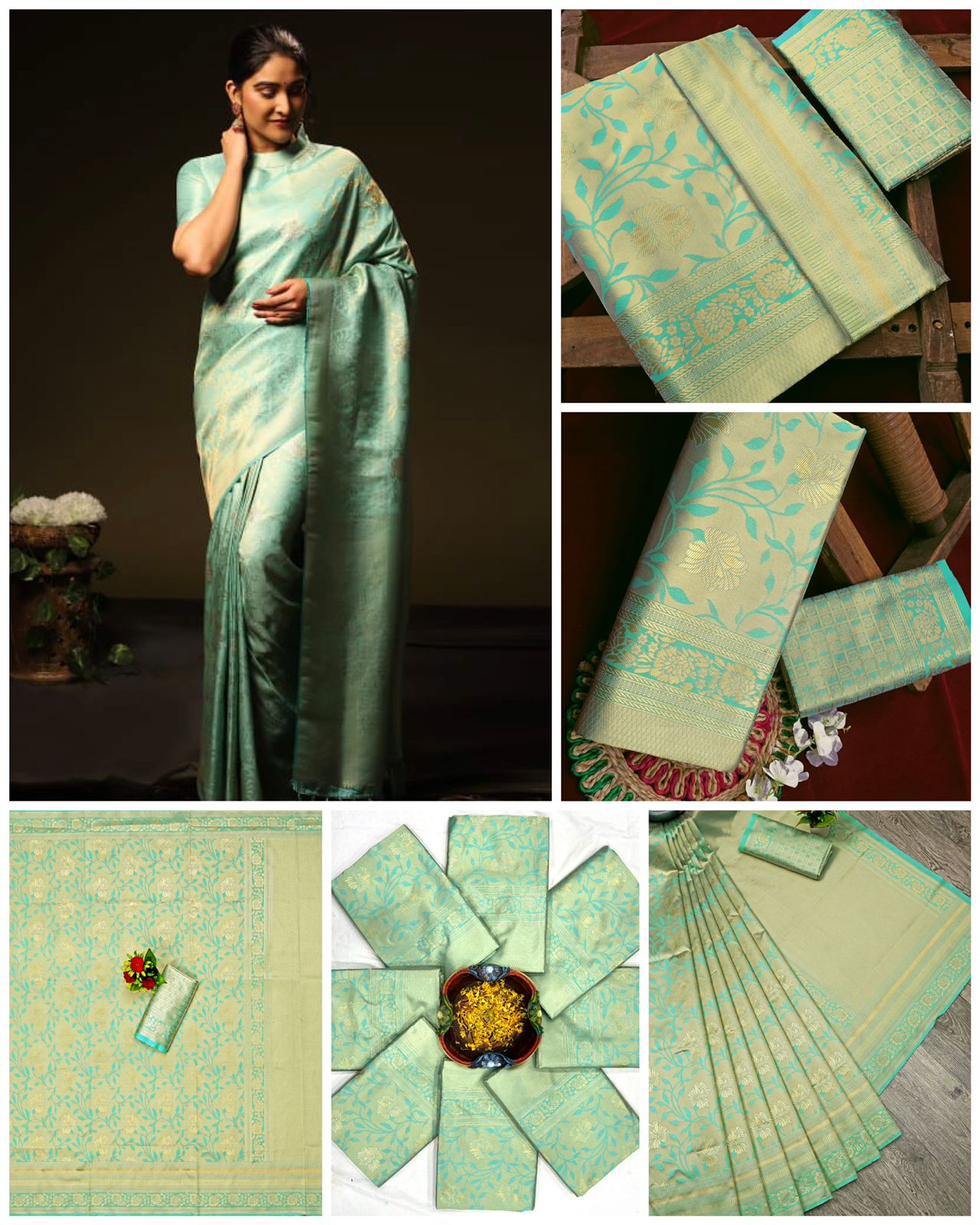 Traditional Kanjivaram Woven Silk Saree With Blouse Piece LIGHT GREEN