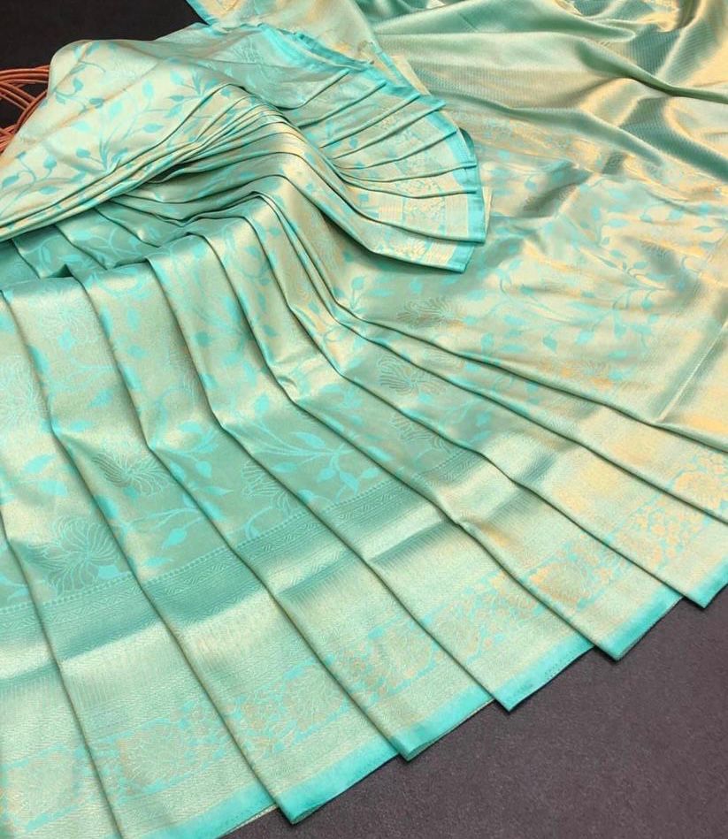 Traditional Kanjivaram Woven Silk Saree With Blouse Piece LIGHT GREEN
