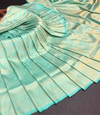 Traditional Kanjivaram Woven Silk Saree With Blouse Piece LIGHT GREEN