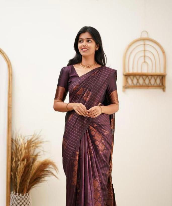 Wedding Wear Kanjivaram Woven Silk Saree With Blouse Piece -Wine