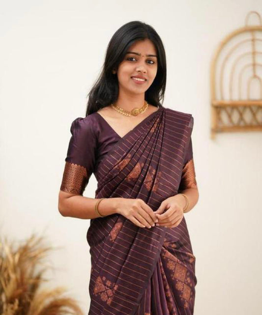 Wedding Wear Kanjivaram Woven Silk Saree With Blouse Piece -Wine