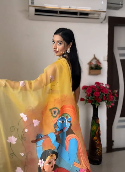 Vivacious 1-Minute Ready To Wear Yellow Organza Silk Saree