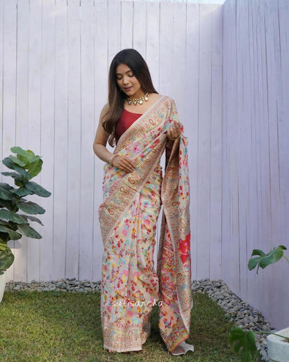 Cream Color Floral Print Saree