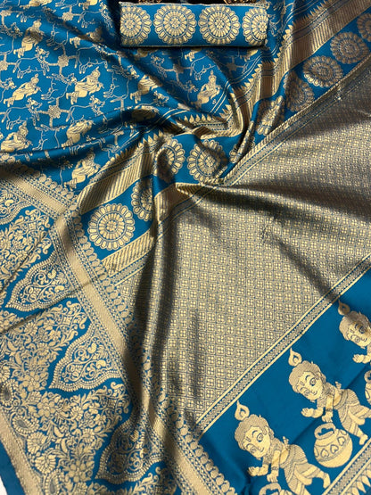 Krishna Janmashtami Special Blue Banarasi Silk Saree