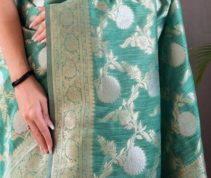 Pretty Black Color Banarasi Silk Zari Weaving Saree With Blouse Piece