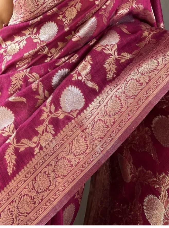 Pretty Black Color Banarasi Silk Zari Weaving Saree With Blouse Piece