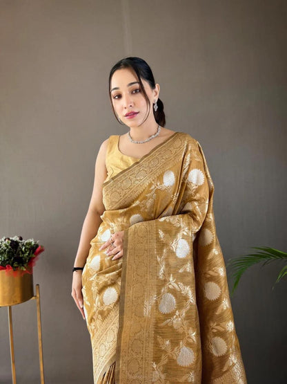 Pretty Black Color Banarasi Silk Zari Weaving Saree With Blouse Piece