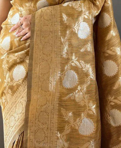 Pretty Black Color Banarasi Silk Zari Weaving Saree With Blouse Piece