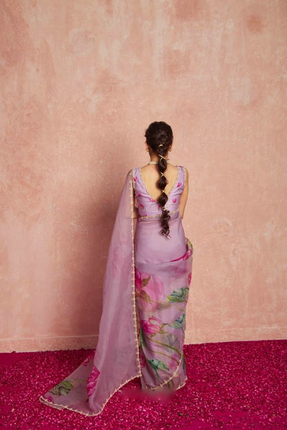 Pure Organza Silk Hand-Embroidered Saree