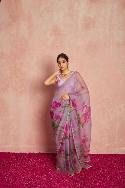 Pure Organza Silk Hand-Embroidered Saree