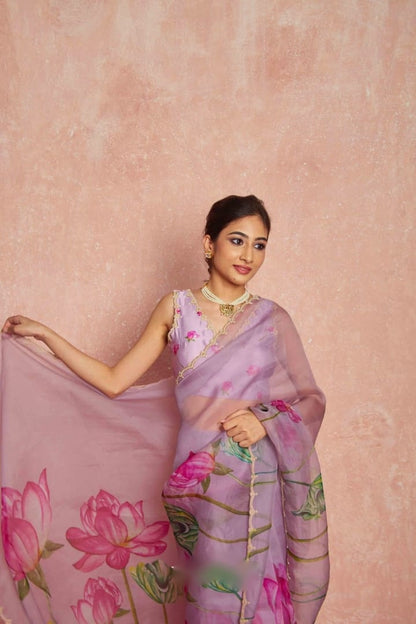 Pure Organza Silk Hand-Embroidered Saree