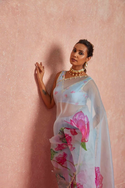 Pure Organza Silk Hand-Embroidered Saree