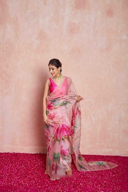 Pure Organza Silk Hand-Embroidered Saree