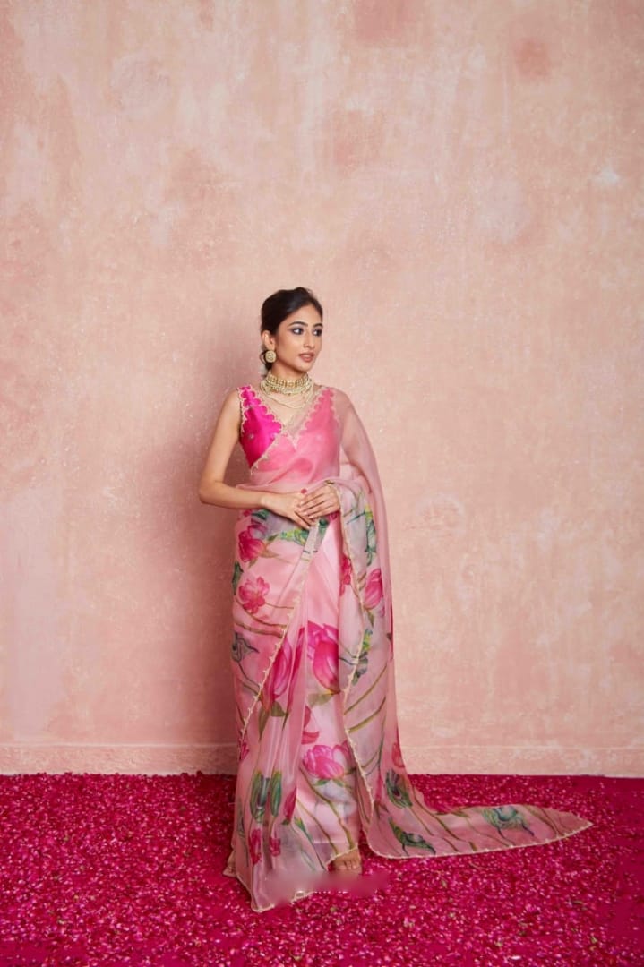 Pure Organza Silk Hand-Embroidered Saree