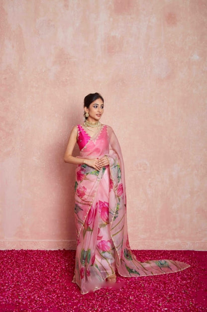 Pure Organza Silk Hand-Embroidered Saree