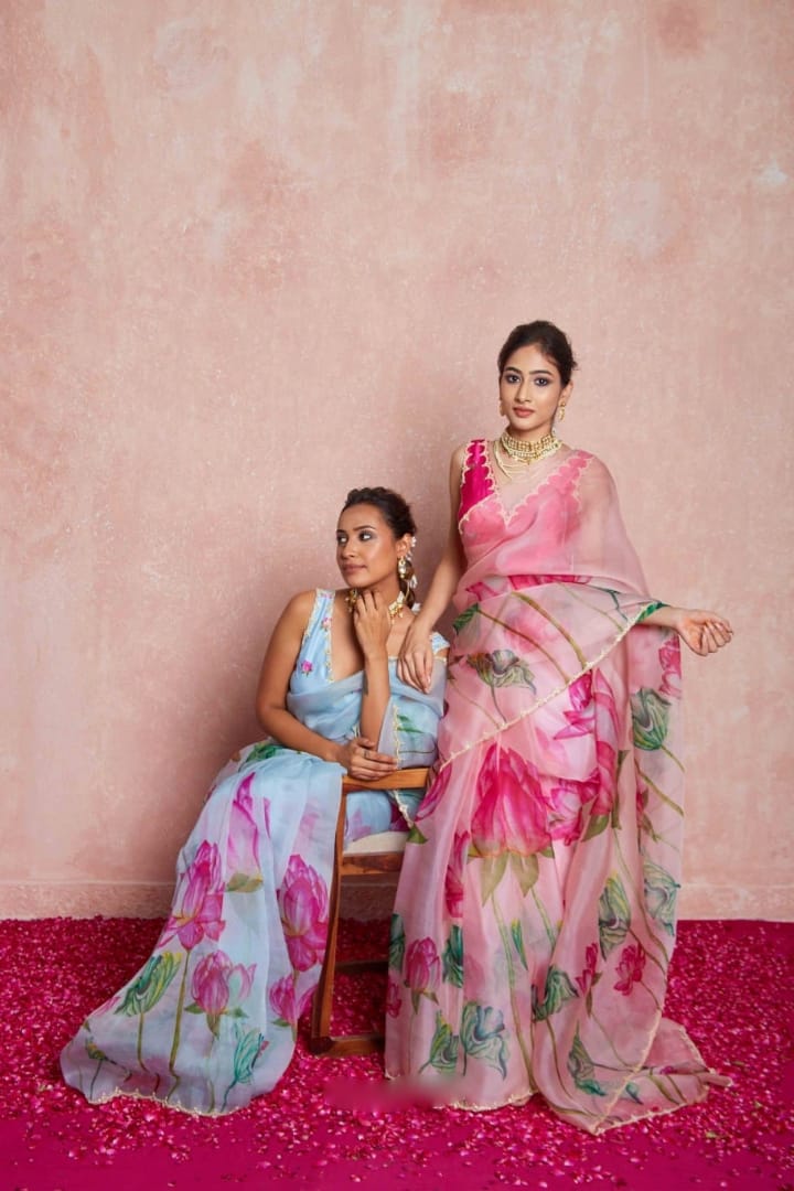 Pure Organza Silk Hand-Embroidered Saree