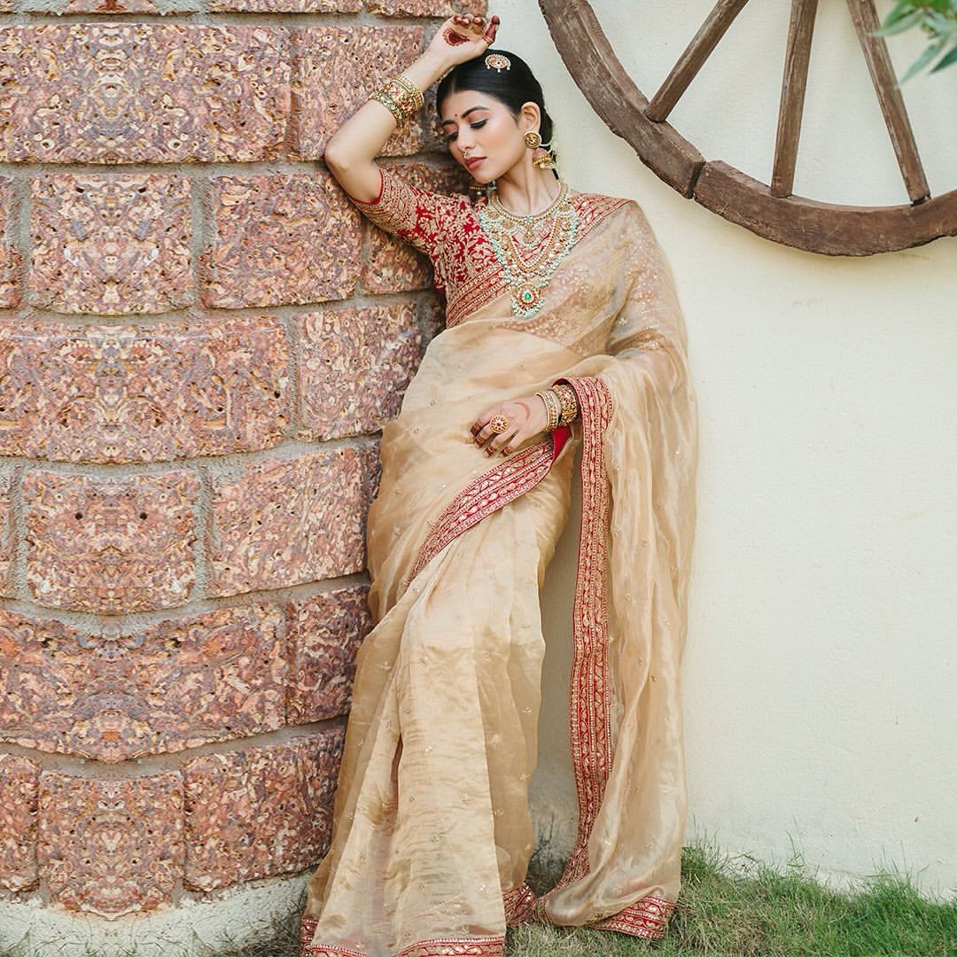 Gold Dori Embroidered Tissue Organza Designer Saree