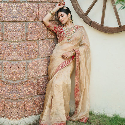 Gold Dori Embroidered Tissue Organza Designer Saree