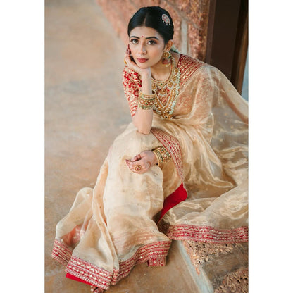 Gold Dori Embroidered Tissue Organza Designer Saree