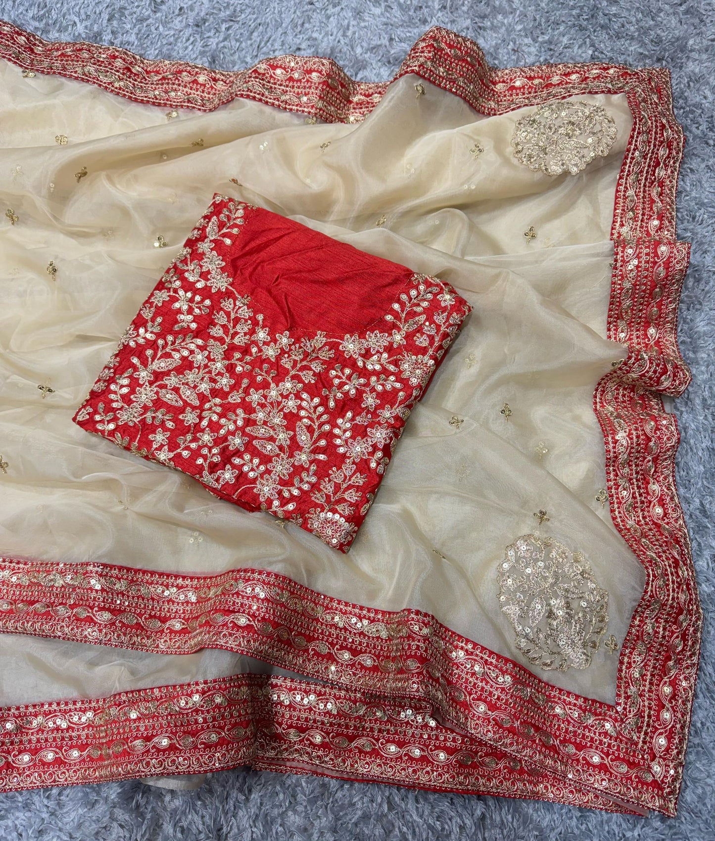 Gold Dori Embroidered Tissue Organza Designer Saree