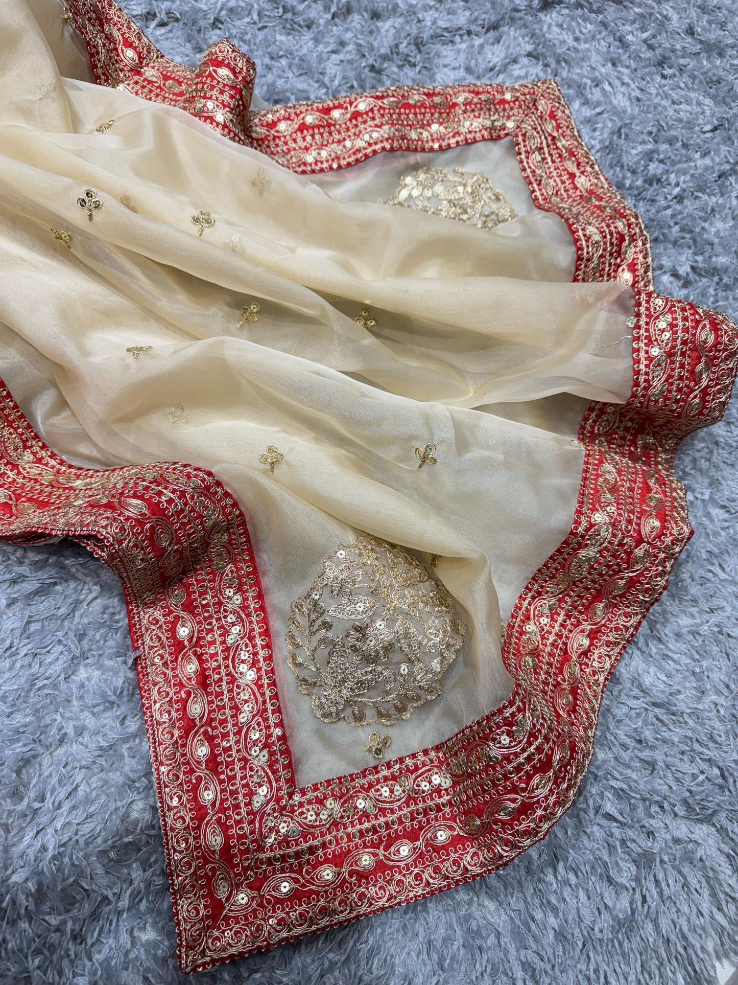 Gold Dori Embroidered Tissue Organza Designer Saree