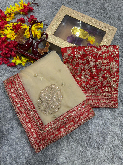Gold Dori Embroidered Tissue Organza Designer Saree