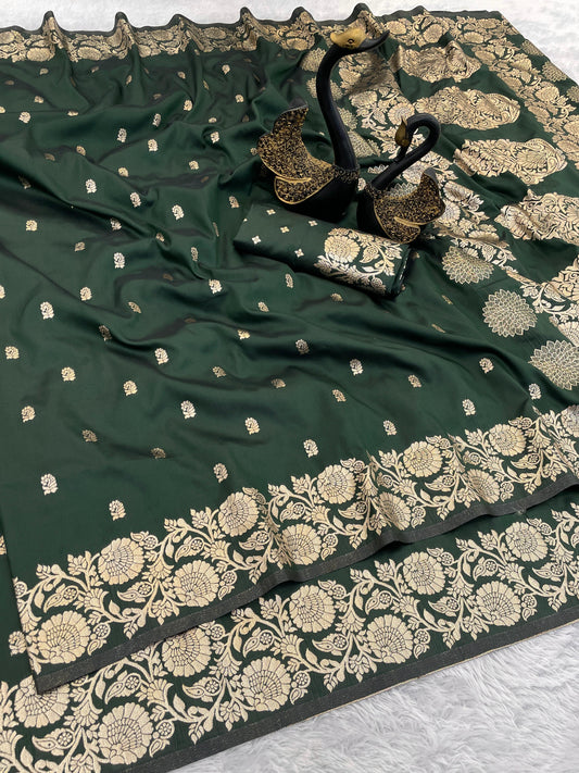 Pure Soft Banarasi Silk Saree green