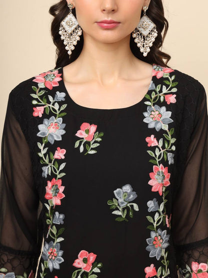 Georgette Straight Cut Round Neck Kurta with Beautiful Lucknowi Chickankari Work