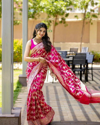Luxury Red Soft Lichi Silk Saree with Rich Pallu & Elegant Jacquard Work