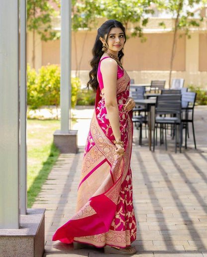 Luxury Red Soft Lichi Silk Saree with Rich Pallu & Elegant Jacquard Work