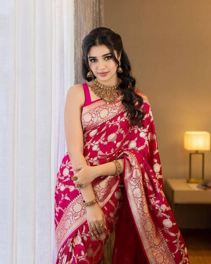 Luxury Red Soft Lichi Silk Saree with Rich Pallu & Elegant Jacquard Work