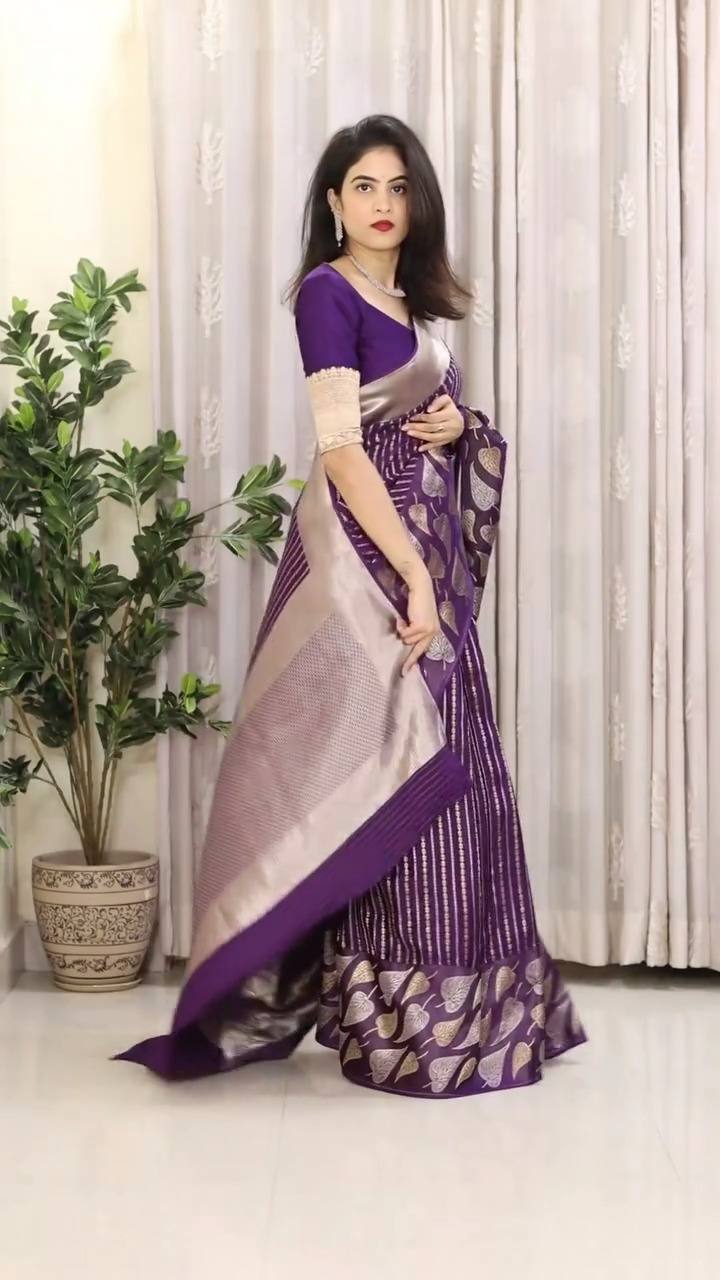 Elegant Purple Soft Lichi Silk Saree with Contrast Jacquard Border
