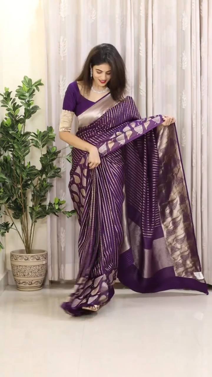 Elegant Purple Soft Lichi Silk Saree with Contrast Jacquard Border